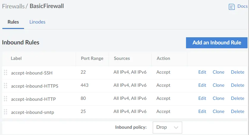 Example Linode Firewall Configuration