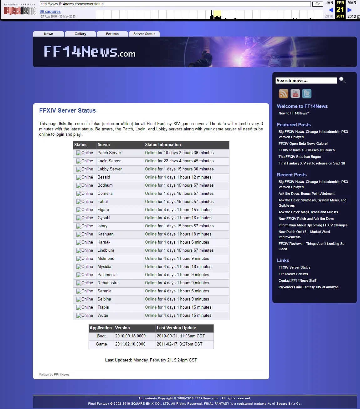 Screenshot ff14news.com from Feb 2011, provided by the wayback machine